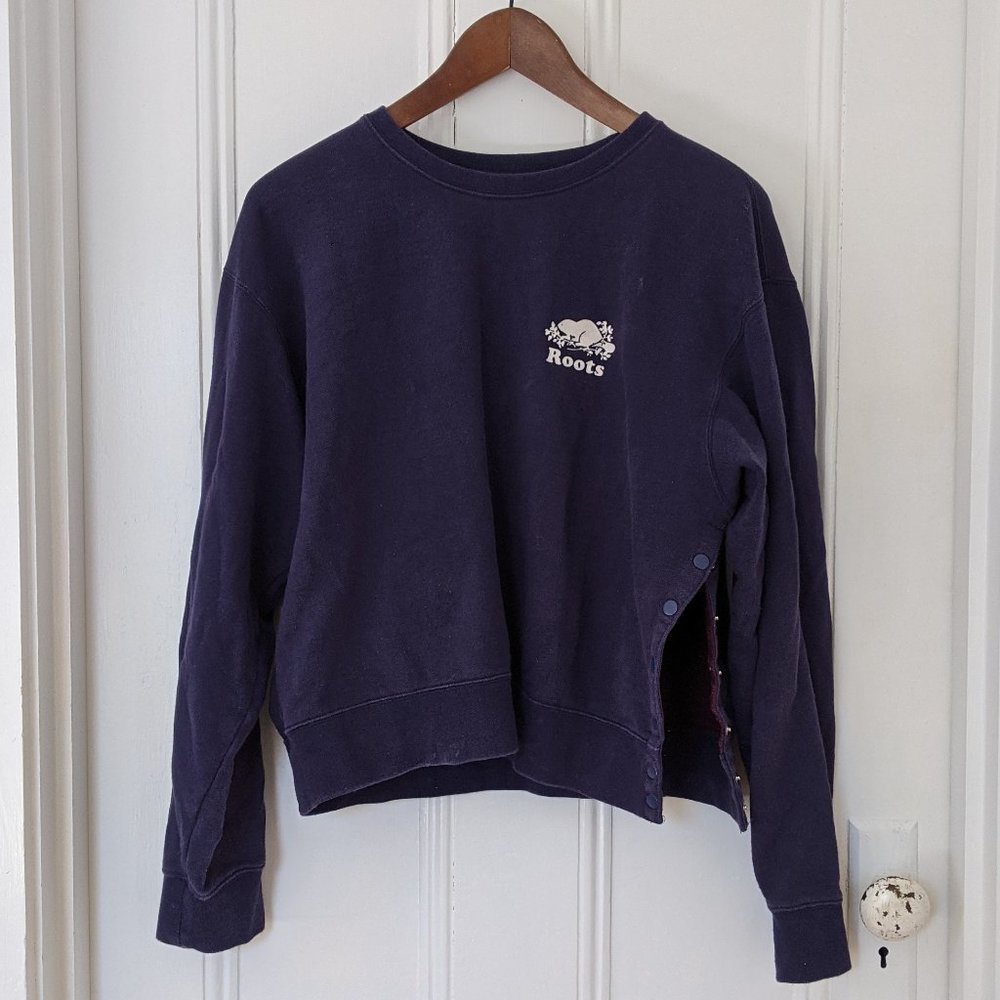 Roots Blue Crew Sweater w/ Side Snaps Unique